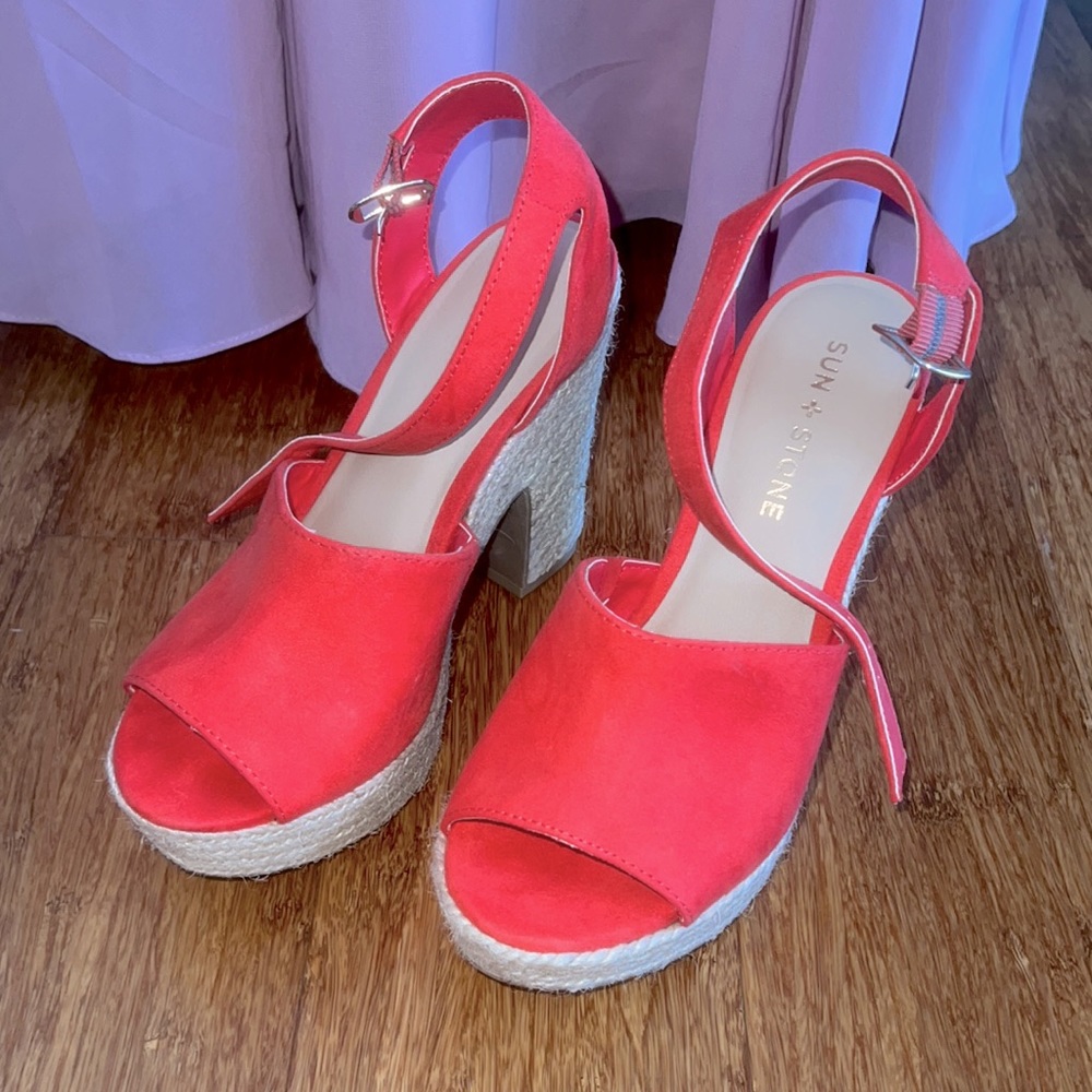 Coral espadrille heels